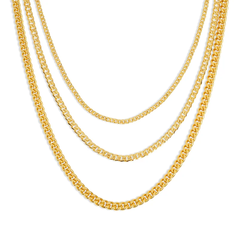 Unique Gold Bangles For Anniversary Gifts-Classic Pearl Necklace For Bridesmaids-THE TRIPLE LAYER CURB CHAIN NECKLACE