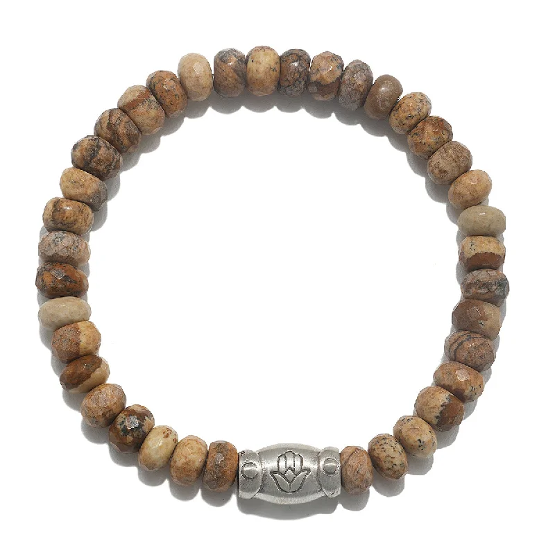 Unique Bracelets For Occasions-Elegant Silver Bangles For Wedding Day-Deeply Rooted Picture Jasper Gemstone Men's Bracelet