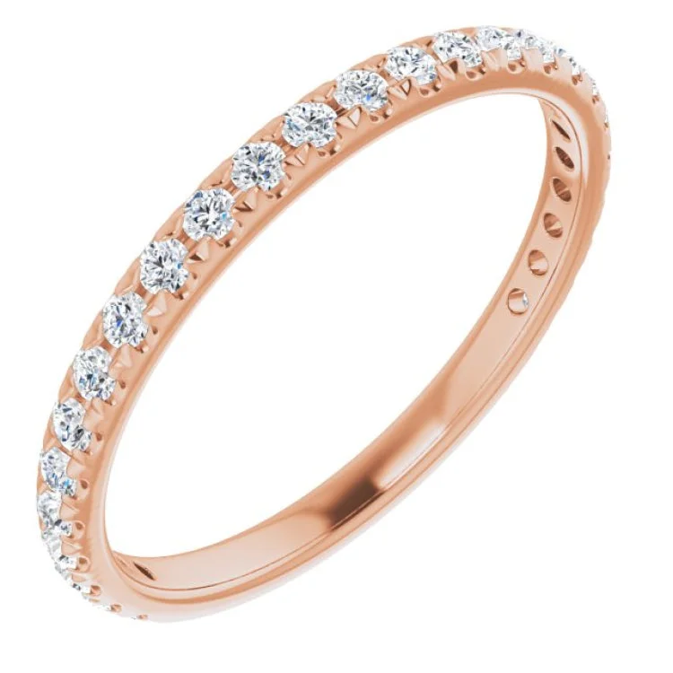 Sparkling Rose Gold Bangles For Brides-Elegant Wedding Rings For Unique Brides-14K Rose 1/3 CTW Natural Diamond French-Set Anniversary Band