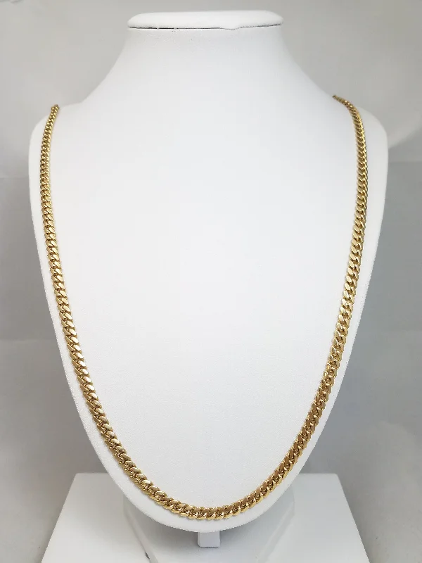 Trendy Custom Wedding Bangles For Groomsmen-Unique Pearl Necklace For Weddings-Solid Cuban Link 10k Yellow Gold 28.5" Necklace