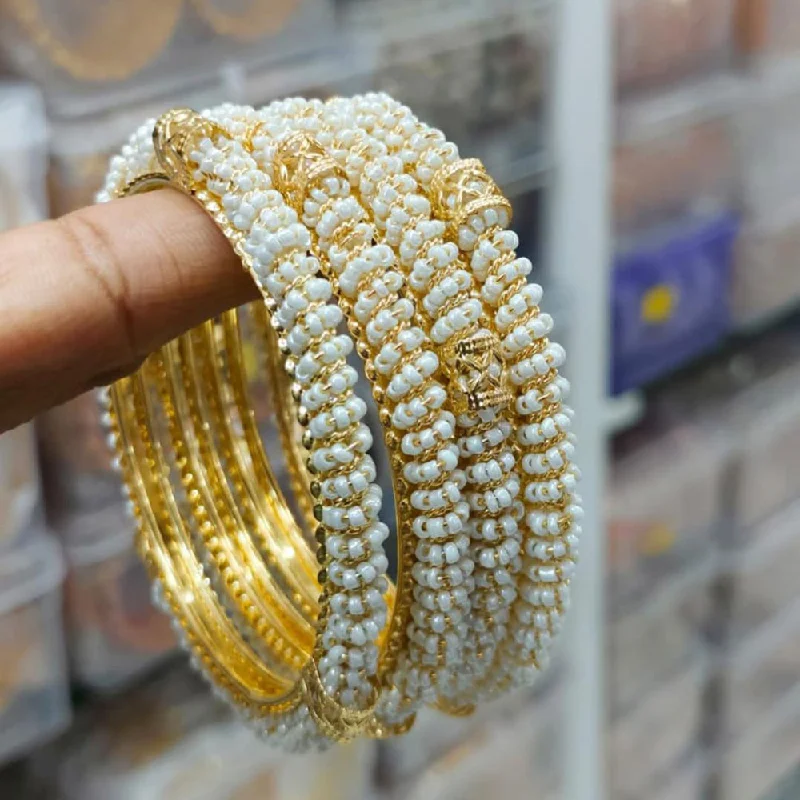 Classic Custom Engagement Bangles For Brides-Pooja Bangles Gold Plated Pearl Bangles Set