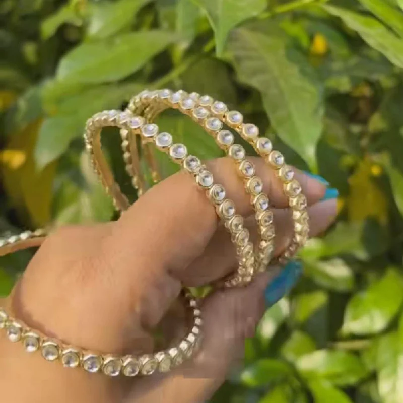 Classic Silver Wedding Bangles For Bridesmaids-Pooja Bangles Gold Plated Kundan Bangles Set