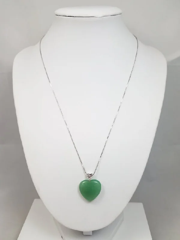 Simple Wedding Bangles For Timeless Elegance-Trendy Chain Necklace For Casual Style-Soothing 18" 14k White Gold Natural Nephrite Jade Heart Pendant Necklace