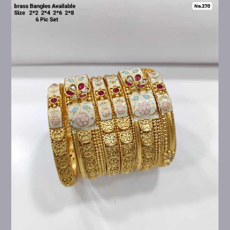 Personalized Gold Bangles For Engagement Day-JCM Brass Pota Stone and Meenakari Bangles Set