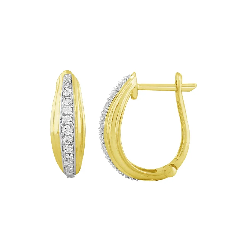 Classic Diamond Bangles For Engagement Day-Custom Diamond Earrings For Anniversary-Two-Tone Huggie Earrings (14K)