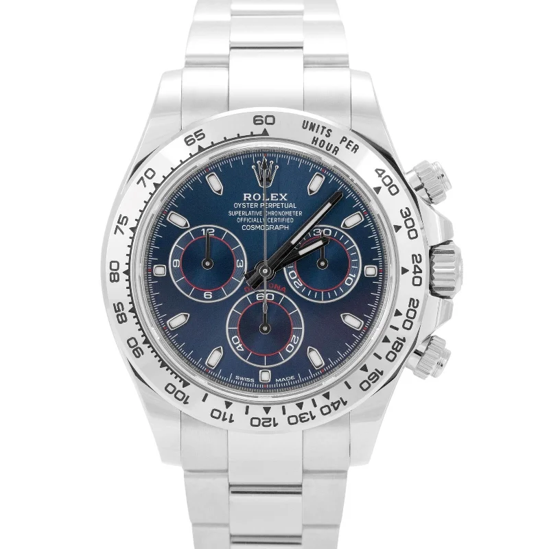 Luxury Watches With Sapphire Crystals-Classic Gemstone Wedding Bangles For Bridesmaids-2021 NEW PAPERS Rolex Daytona Cosmograph Blue 18K White Gold Watch 116509 BOX