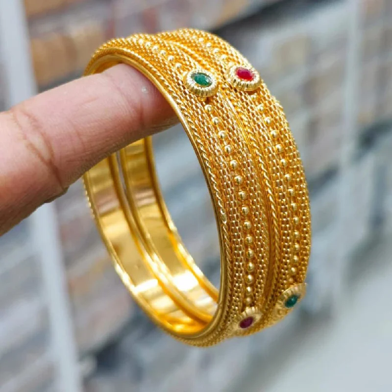 Personalized Custom Bangles For Wedding Rings-Pooja Bangles Gold Plated Pota Stone Bangles Set