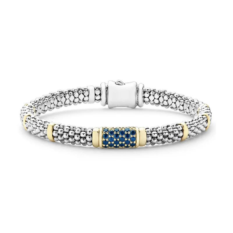 Custom Metal Bracelets-Sparkling Custom Gold Wedding Bangles For Bridesmaids-Blue Sapphire Caviar Bracelet